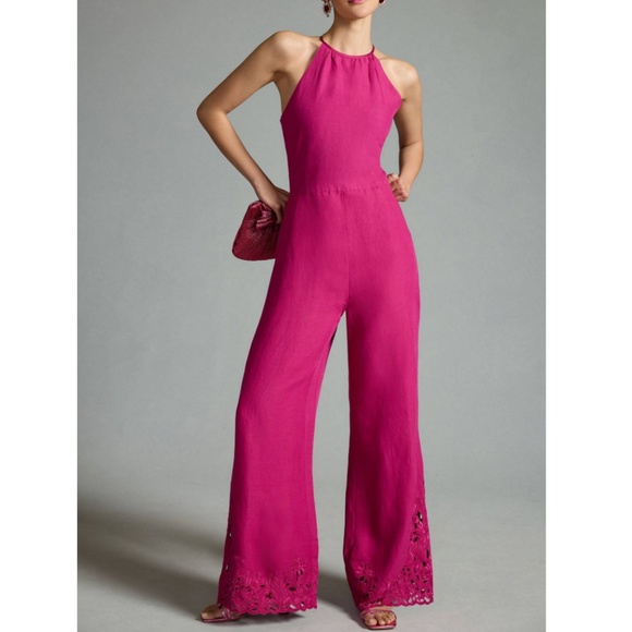 Anthropologie Cutwork Linen Jumpsuit | Sz 4 - Picture 1 of 6
